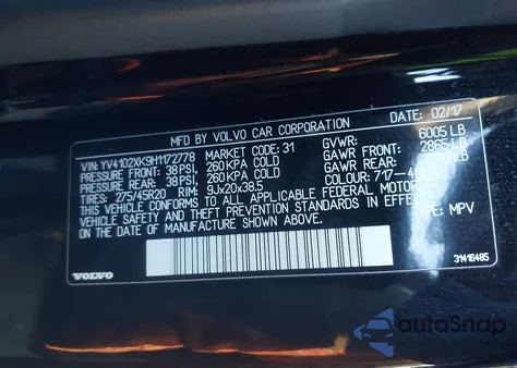 2017 Volvo Xc90 T5 Momentum z USA, uszkodzony, nr VIN YV4102XK9H1172778